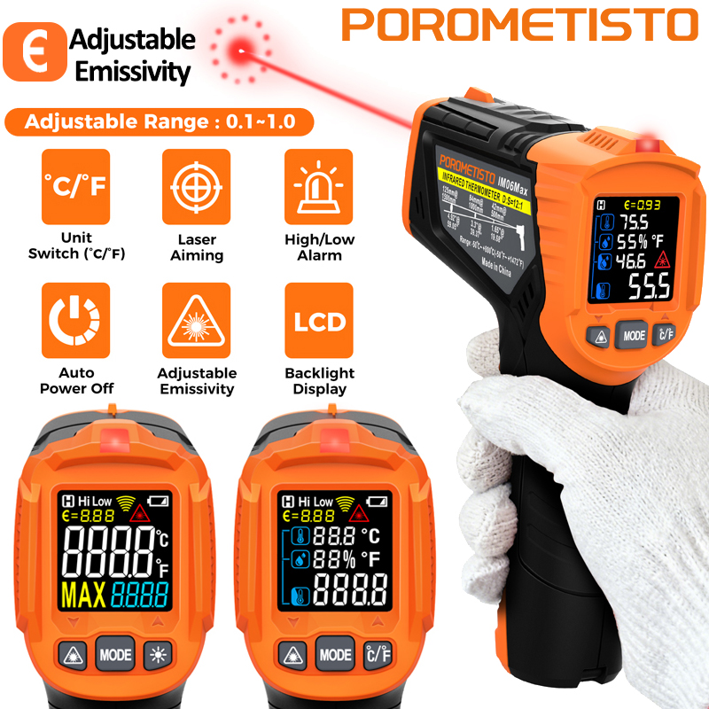 Industrial Infrared Laser - Termometer Inframerah -50~380C -50~800C Meteran Kelembaban